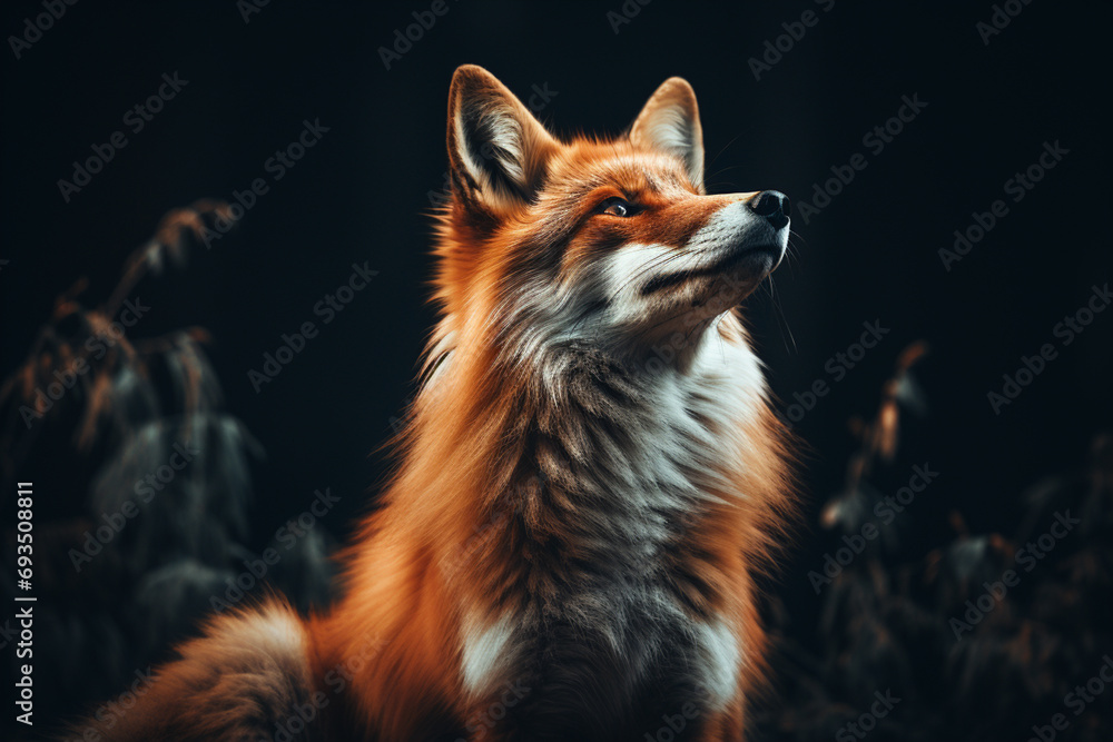 Poster abstract and minimal portrayal of a fox in a curious pose, conveying a sense of playfulness and simp