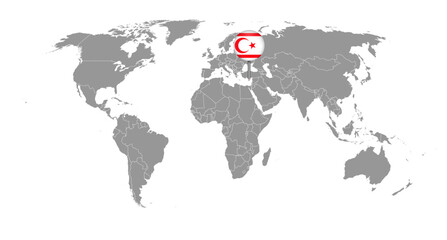 Pin map with Northern Cyprus flag on world map. Vector illustration.