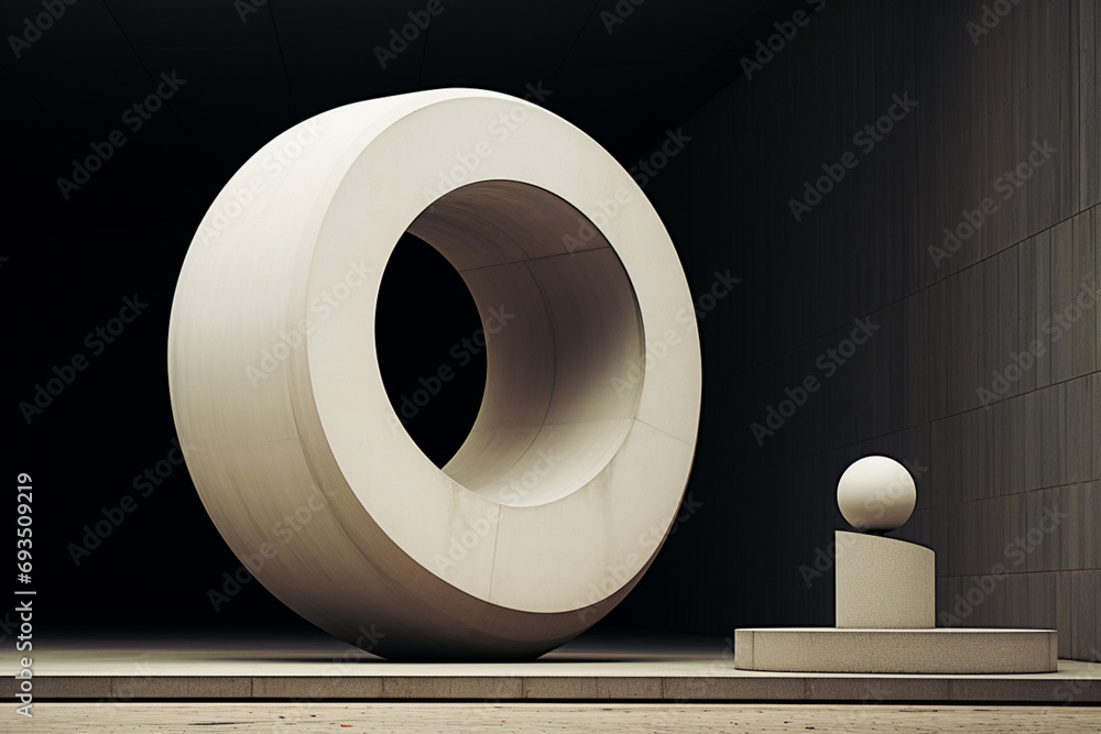 Poster minimalist sculpture symbolizing the concept of quantum encryption, portraying the secure communicat