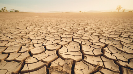 The land is dry and cracked due to global warming. - obrazy, fototapety, plakaty
