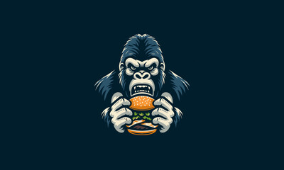 gorillas eat burger vector illustration mascot design
