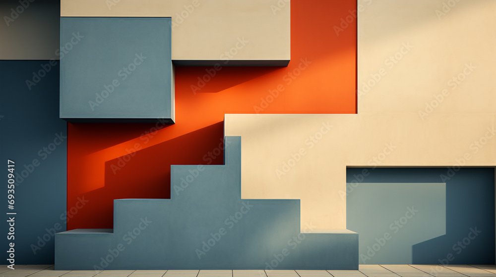 Poster an elegant composition where geometric shapes intersect, creating a visually stimulating and minimal