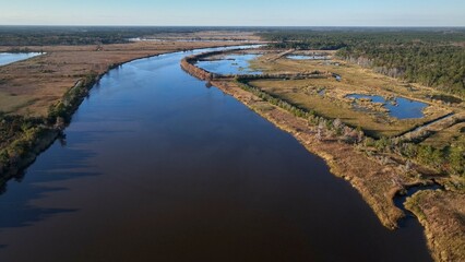 Low Country South Carolina with historic rice fields, Black river and houses living along the coast at Wedgefield Country Club