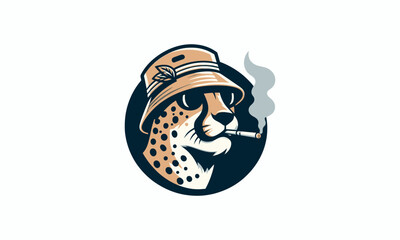 head cheetah wearing hat and smoking vector design