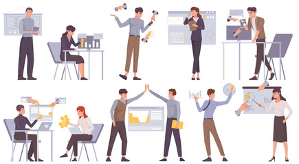 Hand drawn teamwork illustration collection with business character working