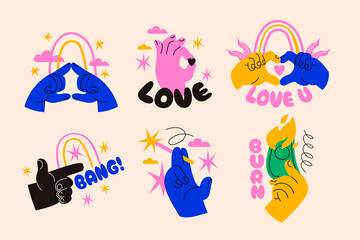 Hand drawn hands gestures isolated