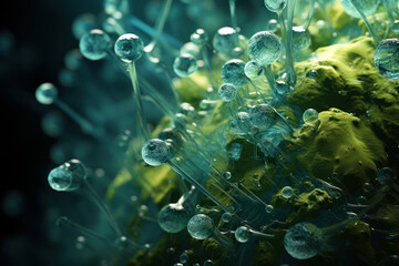 A microscopic view of cyanobacteria, essential contributors to the Earth's oxygen production through photosynthesis. Generative Ai.