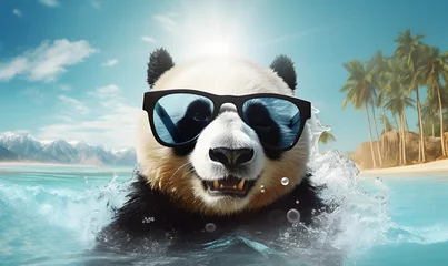 Tuinposter Happy panda wearing sunglass for a commercial advertisement image © DA