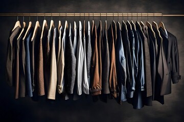 Elegant men clothing collection hanging.