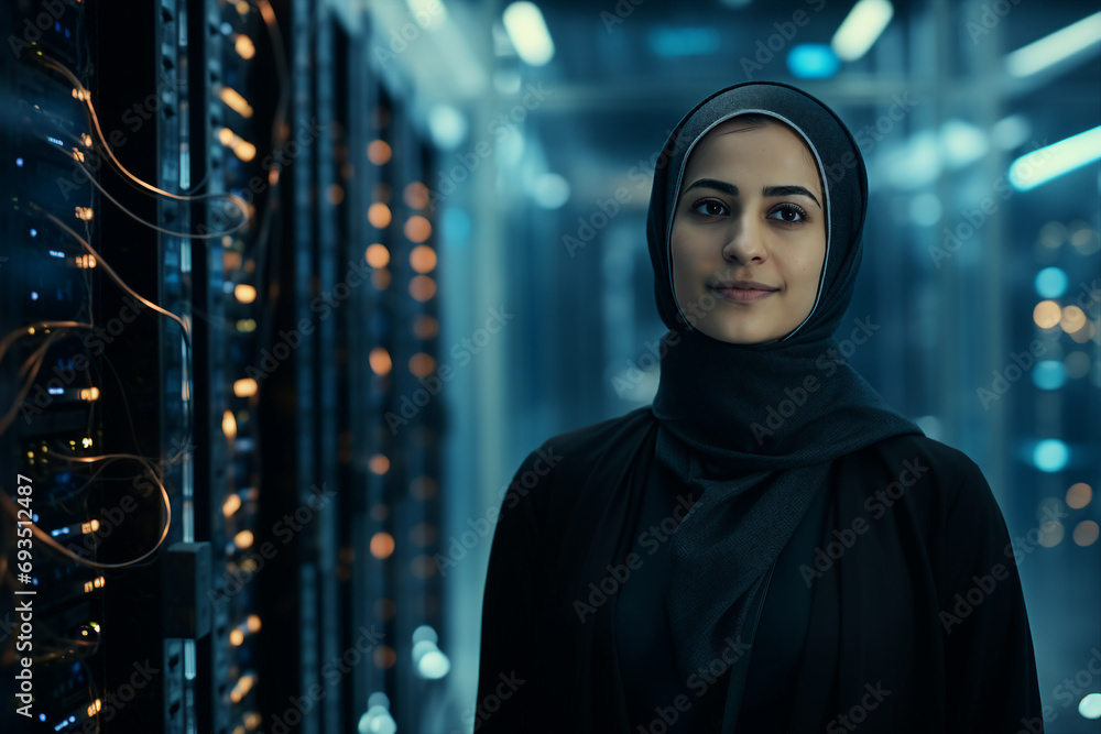 Poster generative ai picture of successful it specialist working for cyber data security company