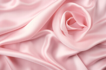 silk satin pink rose light color, creases in fabric, elegant background with copy space, top view, flatlay