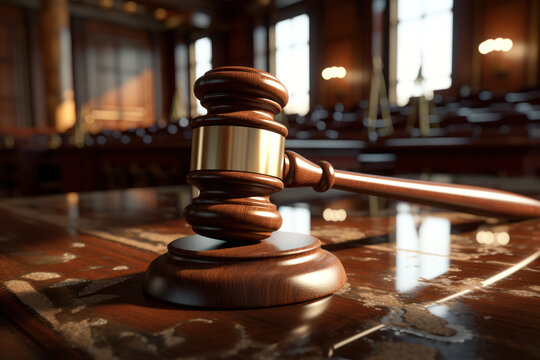 A courtroom gavel hitting the block, illustrating the legal decisions and judgments that act as catalysts for justice. Generative Ai.