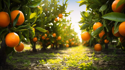 Fruit orange garden, business farming and entrepreneurship, harvest. road - obrazy, fototapety, plakaty