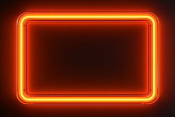 neon rectangular frame with rounded edges dimly glowing with orange light on a dark background