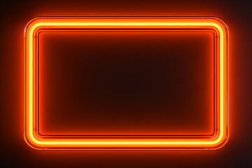 Fototapeta premium neon rectangular frame with rounded edges dimly glowing with orange light on a dark background