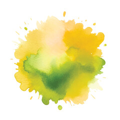 Green yellow watercolor splash splatter stain brush stroke spray with wet effect on white background. Modern aquarelle spot. Trendy isolated colorful design on white. Vector watercolor splash