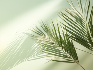 Tropical palm leaf on white wall background. 3d render