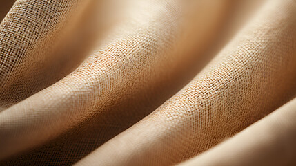 Elegant Close-up of Luxurious Ruched Fabric, Revealing Intricate Folds and Textures, Beautiful satin fabric, porous rough beige ocher faux leather. Textured dense fabric draped with folds and waves. 
 - obrazy, fototapety, plakaty
