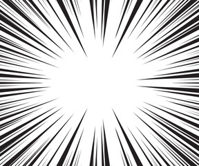 Obraz premium Sun Rays or Explosion Boom for Comic Books Radial Background Vector. Speed rays. Action, speed lines, stripes for comic book frame. Dynamic, speed stripes abstract frame. Comic book background.