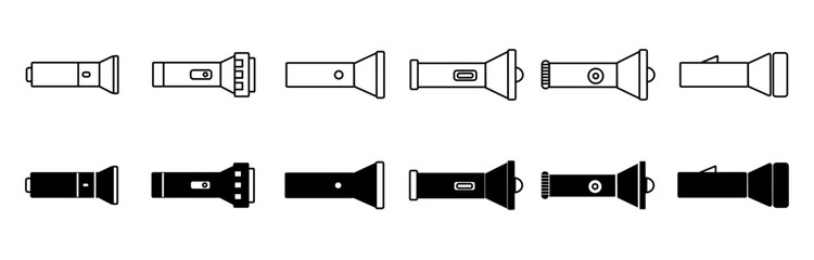 Flashlight icon hand symbol flashlight light element sign, flashlight set on white background eps10