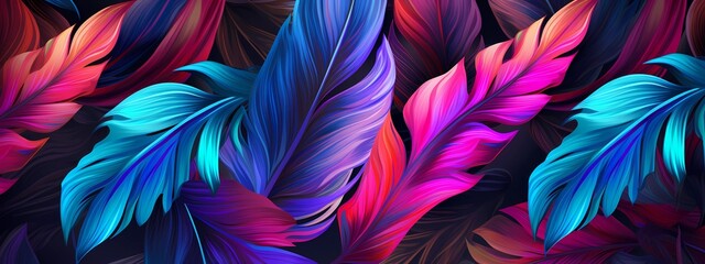 Colorful tropical leaves background suitable for tropical-themed designs, summer party invitations, and vibrant nature-inspired artworks. Perfect for adding a lively and exotic touch to various design