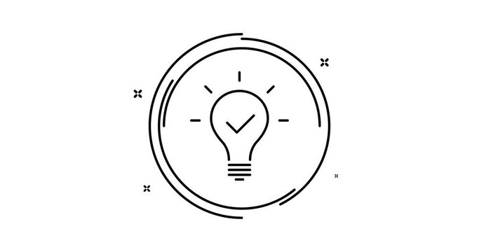 light bulb with tick animated outline icon with alpha channel. light bulb with tick rotation appearance 4k video animation for web, mobile and ui design