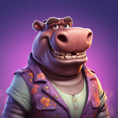 Cute and happy hippo avatar. Smiling hippo character. Funny hippopotamus mugshot.  - obrazy, fototapety, plakaty