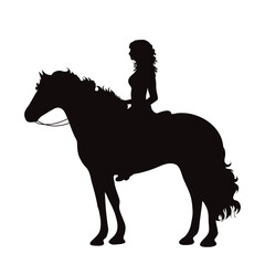 Vector silhouette of woman riding her horse on white background. Symbol of animal and horse riding.