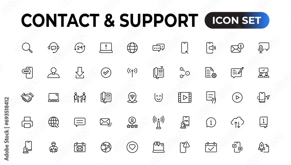 Poster contact and support web icons in line style. web and mobile icon. chat, support, message, phone. vec