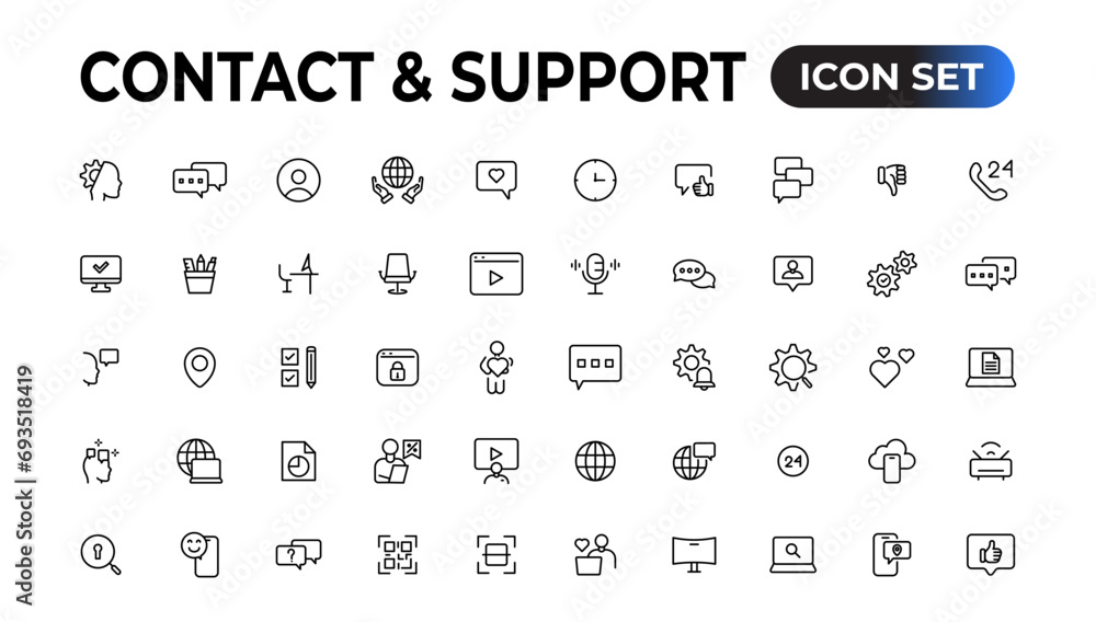 Poster contact and support web icons in line style. web and mobile icon. chat, support, message, phone. vec