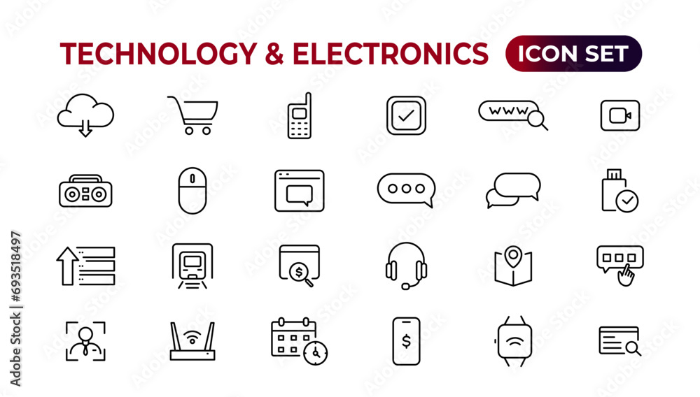 Poster technology and electronics and devices web icons in line style. device, phone, laptop, communication