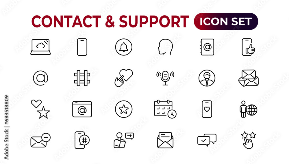 Poster contact and support web icons in line style. web and mobile icon. chat, support, message, phone. vec