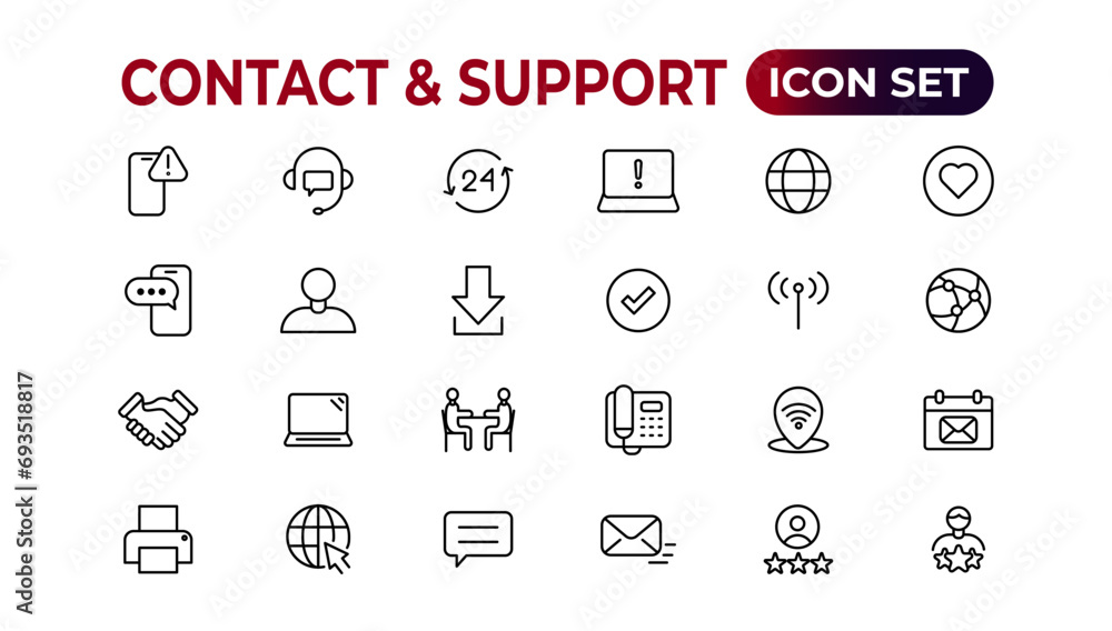 Poster contact and support web icons in line style. web and mobile icon. chat, support, message, phone. vec