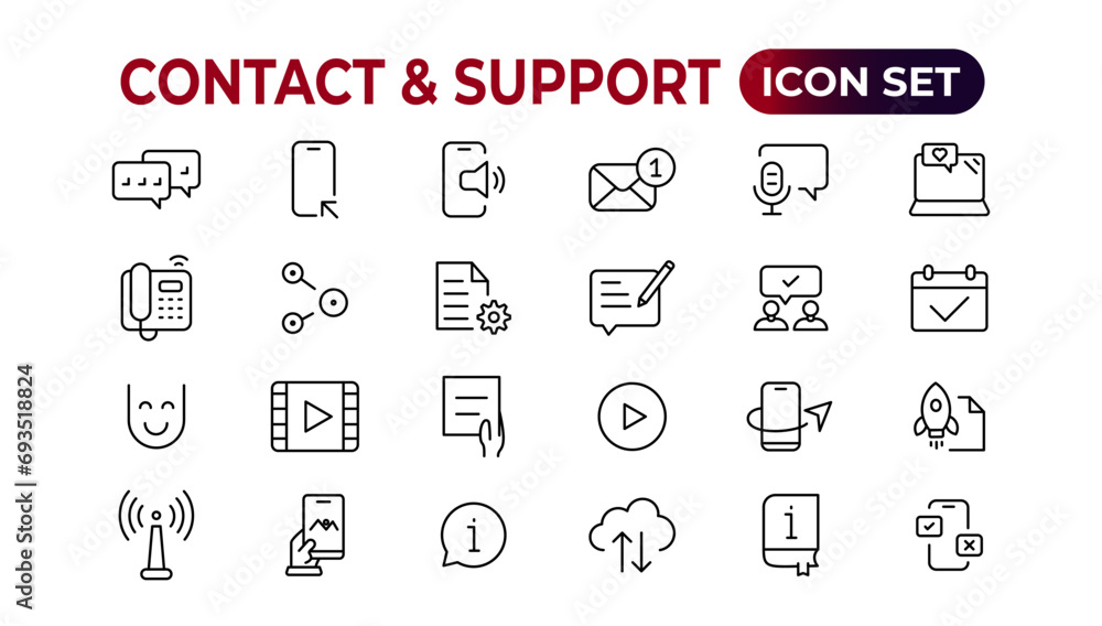 Poster contact and support web icons in line style. web and mobile icon. chat, support, message, phone. vec