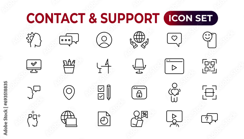 Poster contact and support web icons in line style. web and mobile icon. chat, support, message, phone. vec