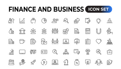 Finance and business line icons collection. Big UI icon set in a flat design. Thin outline icons pack. Vector illustration.