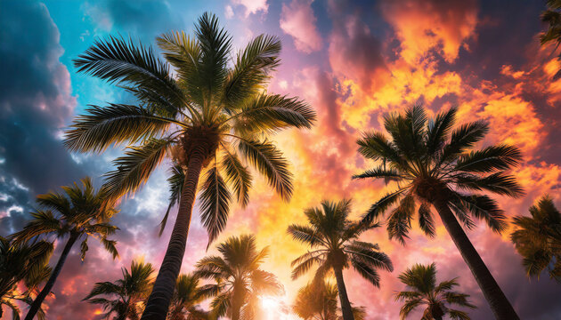 palmier en été et joli ciel coloré