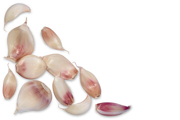 Unpeeled garlic cloves isolated on transparent background.