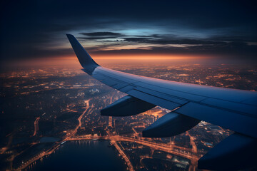 City Lights from Above: A Nighttime Aerial View from the Plane