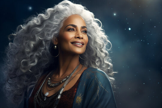 AI generated picture of fantasy person beautiful young woman outer space alien