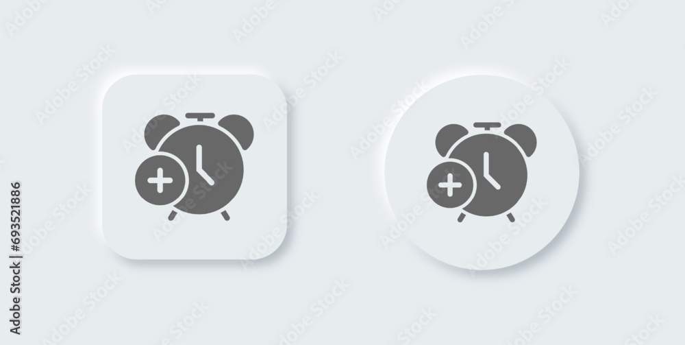 Aufkleber add alarm solid icon in neomorphic design style. timer signs vector illustration.
