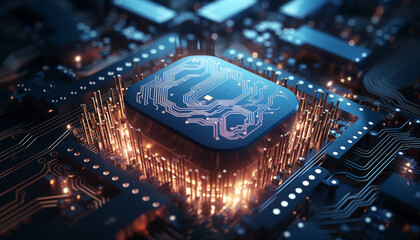 Close up of an AI Artificial Intelligence GPU chip on motherboard. Concept of LLM, Large Language Models.