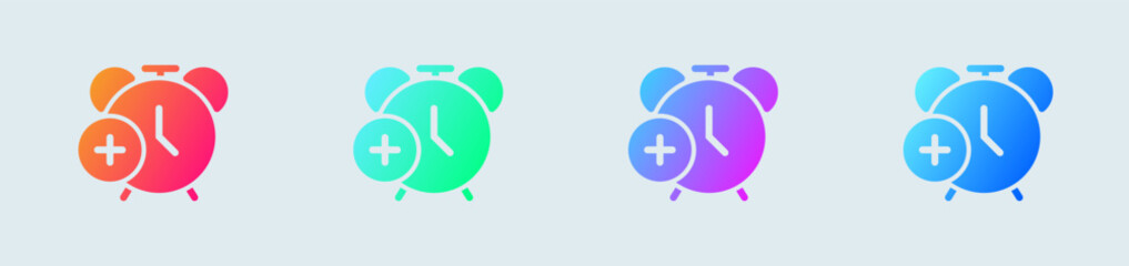 Add alarm solid icon in gradient colors. Timer signs vector illustration. - obrazy, fototapety, plakaty