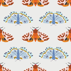 Seamless pattern with butterflies and moths. Wallpaper with decorative insects with colorful wings. Endless flat vector illustration