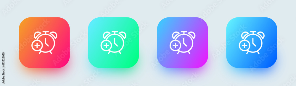 Poster add alarm line icon in square gradient colors. timer signs vector illustration.