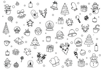 Big set of Christmas design element in doodle style
