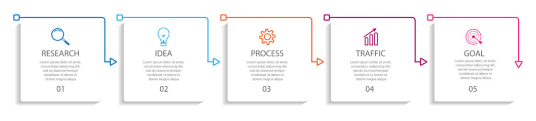 simple infographic design with thin lines of 5 interconnected parts. for flow diagrams, workflows and presentations of your business