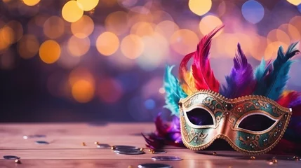 Zelfklevend Fotobehang Close up of Carnival mask on colorful blur party background  © sambath