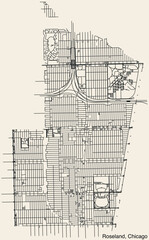 Detailed hand drawn navigational urban street roads map of the ROSELAND COMMUNITY AREA of the American city of CHICAGO, ILLINOIS with vivid road lines and name tag on solid background