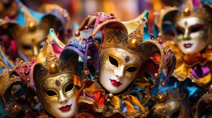 Schapenvacht deken met foto Carnaval Colorful carnival masks at a traditional festival in Venice, Italy, 